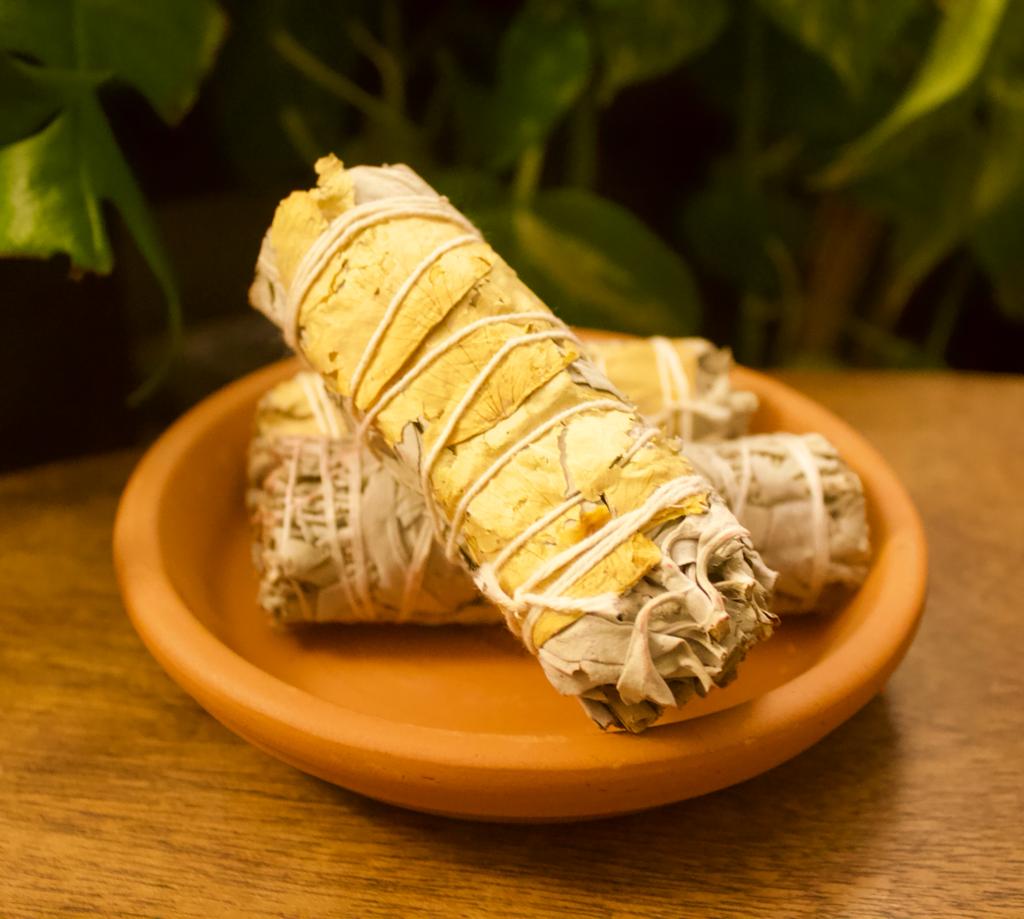Yellow Rose + White Sage Herb Bundle | Smudge Stick